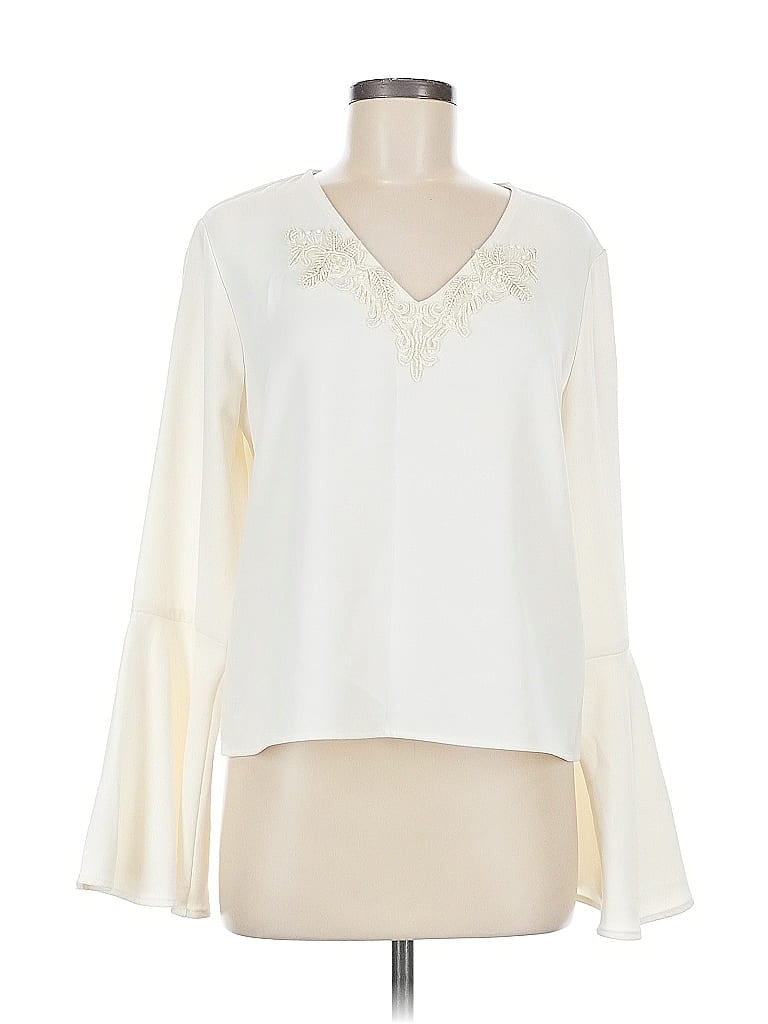 Pre-owned Karen Kane Long Sleeve Blouse In White
