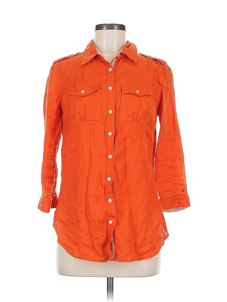 Pre-owned Tommy Hilfiger 3/4 Sleeve Button Down Shirt In Orange
