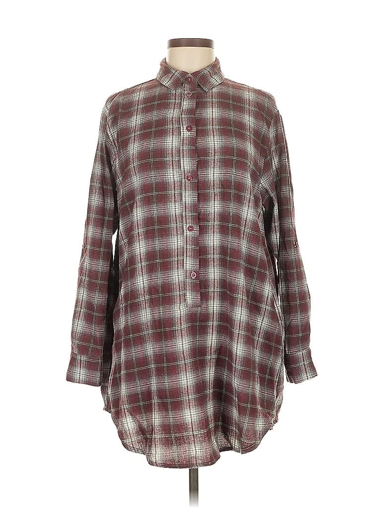 Pre-owned She + Sky Long Sleeve Button Down Shirt In Burgundy