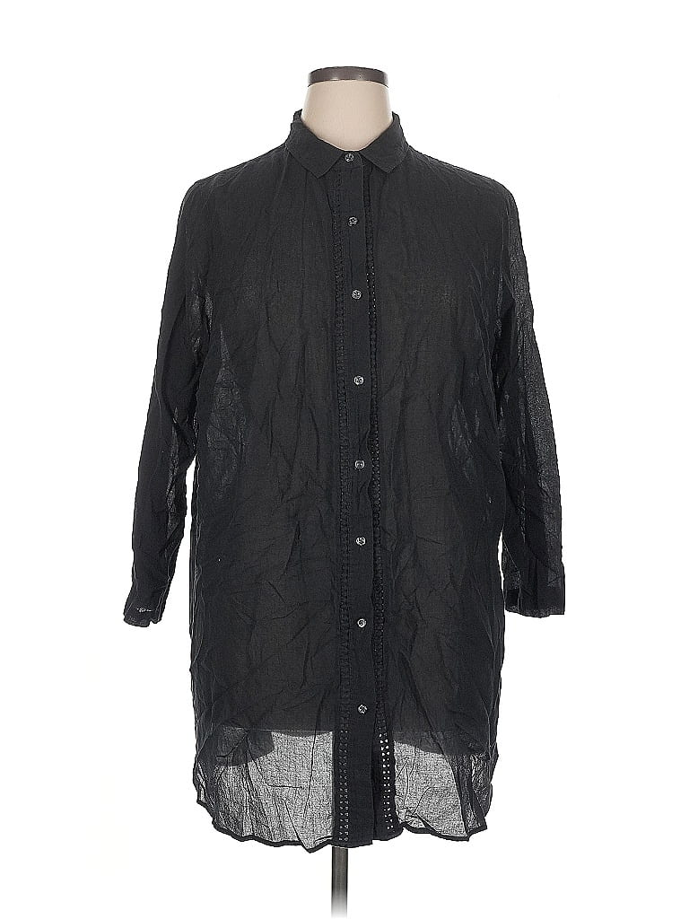 Pre-owned Lands' End 3/4 Sleeve Button Down Shirt In Black