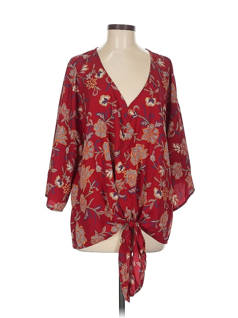 Pre-owned Impressions 3/4 Sleeve Blouse In Burgundy