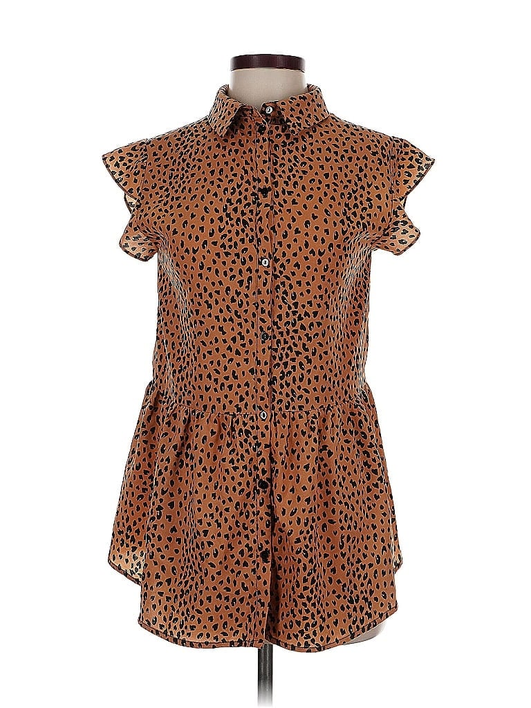 Pre-owned Doe & Rae Sleeveless Button Down Shirt In Brown