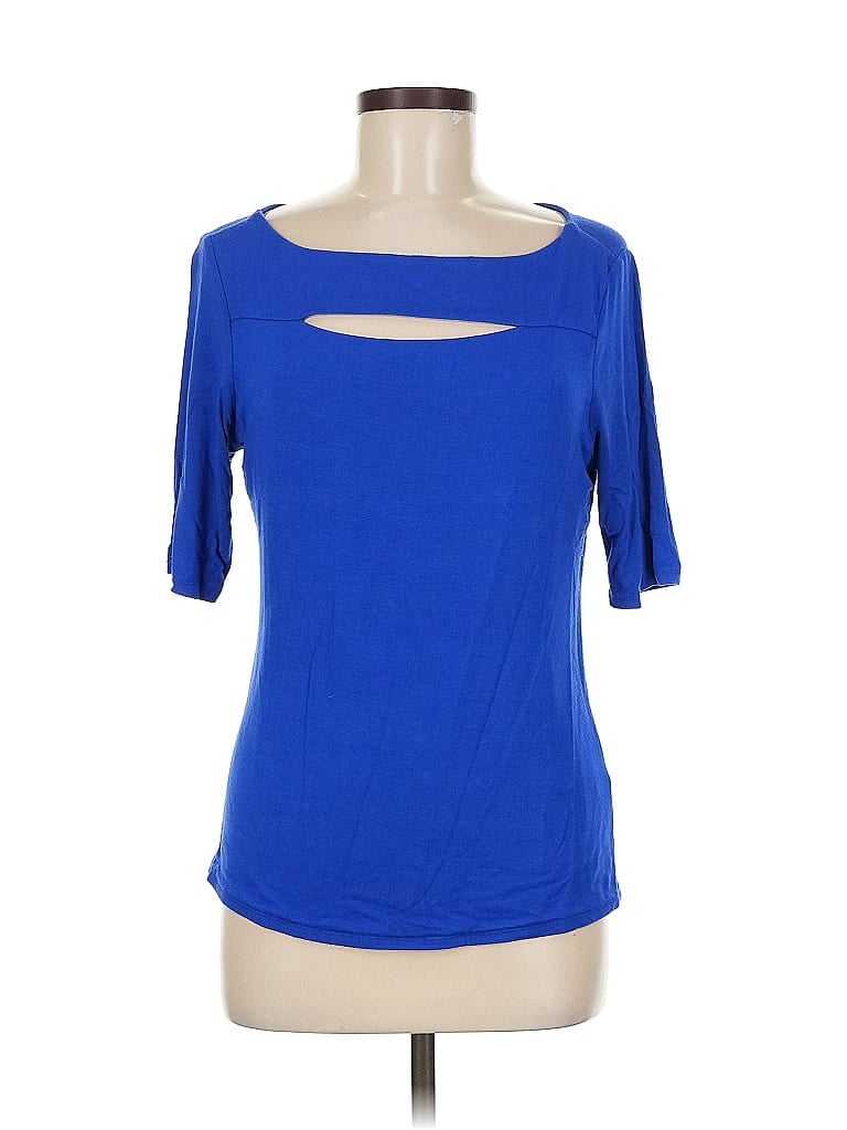 Pre-owned Premise Studio Short Sleeve Top Blue Keyhole Neckline Tops