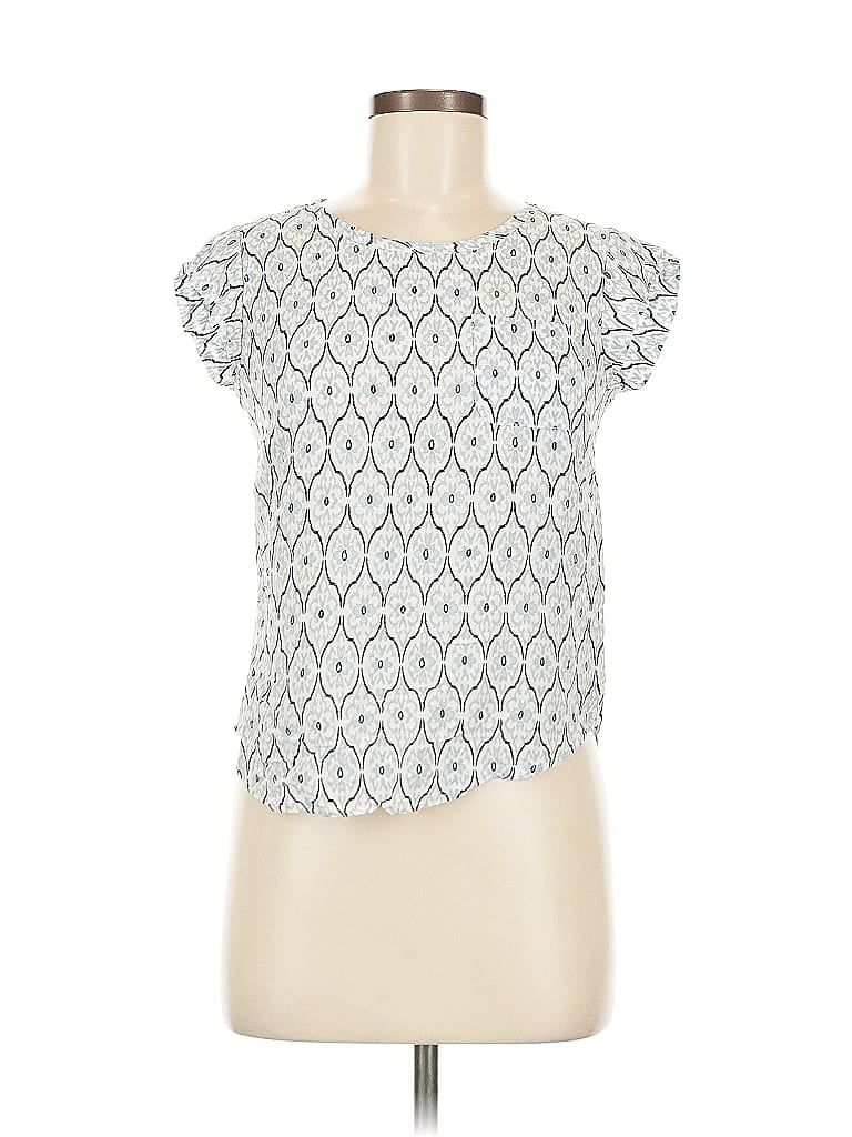 Pre-owned Cynthia Rowley Tjx Short Sleeve Top Silver Keyhole Neckline Tops