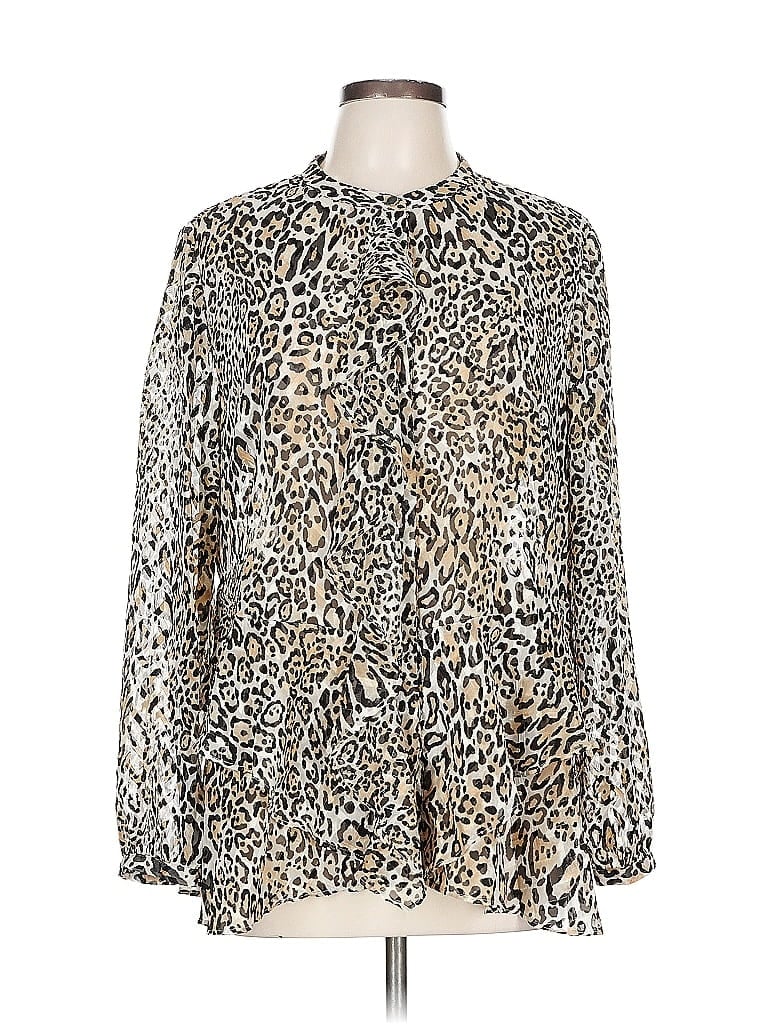 Pre-owned Chico's Long Sleeve Polo Shirt In Brown