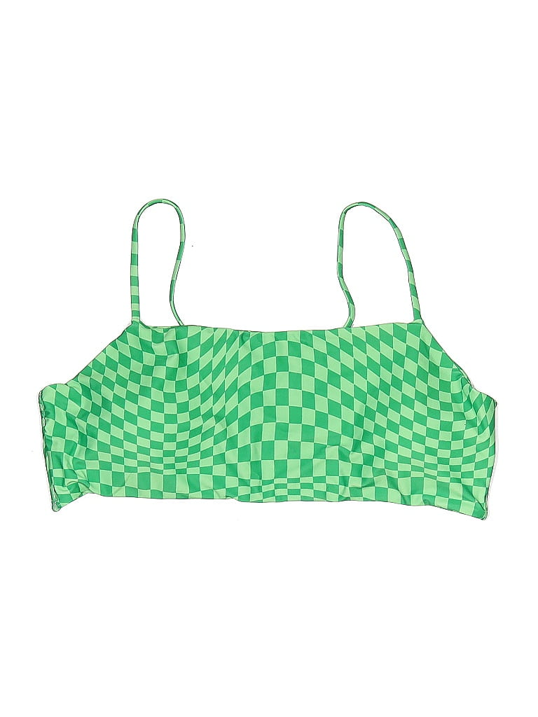 Pre-owned Zaful Swimsuit Top Green Checkered/gingham Pattern Swimwear