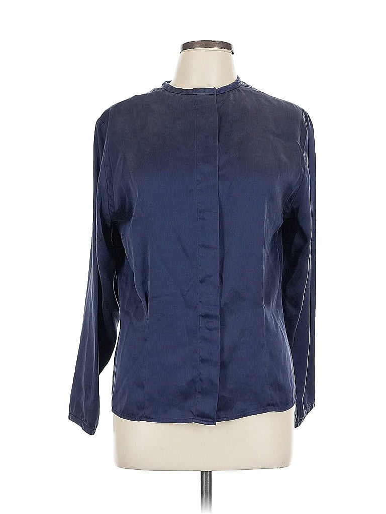 Pre-owned Evan Picone Long Sleeve Silk Top Blue Mock Neckline Tops