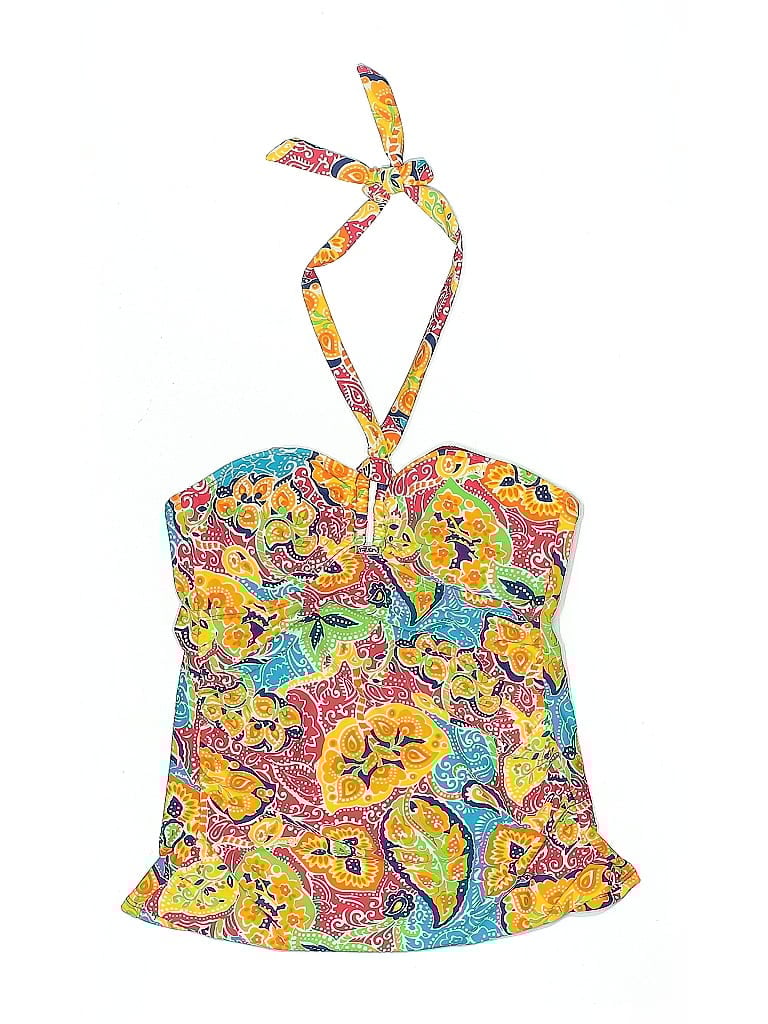 Pre-owned Chaps Swimsuit Top Yellow Paisley Pattern Swimwear