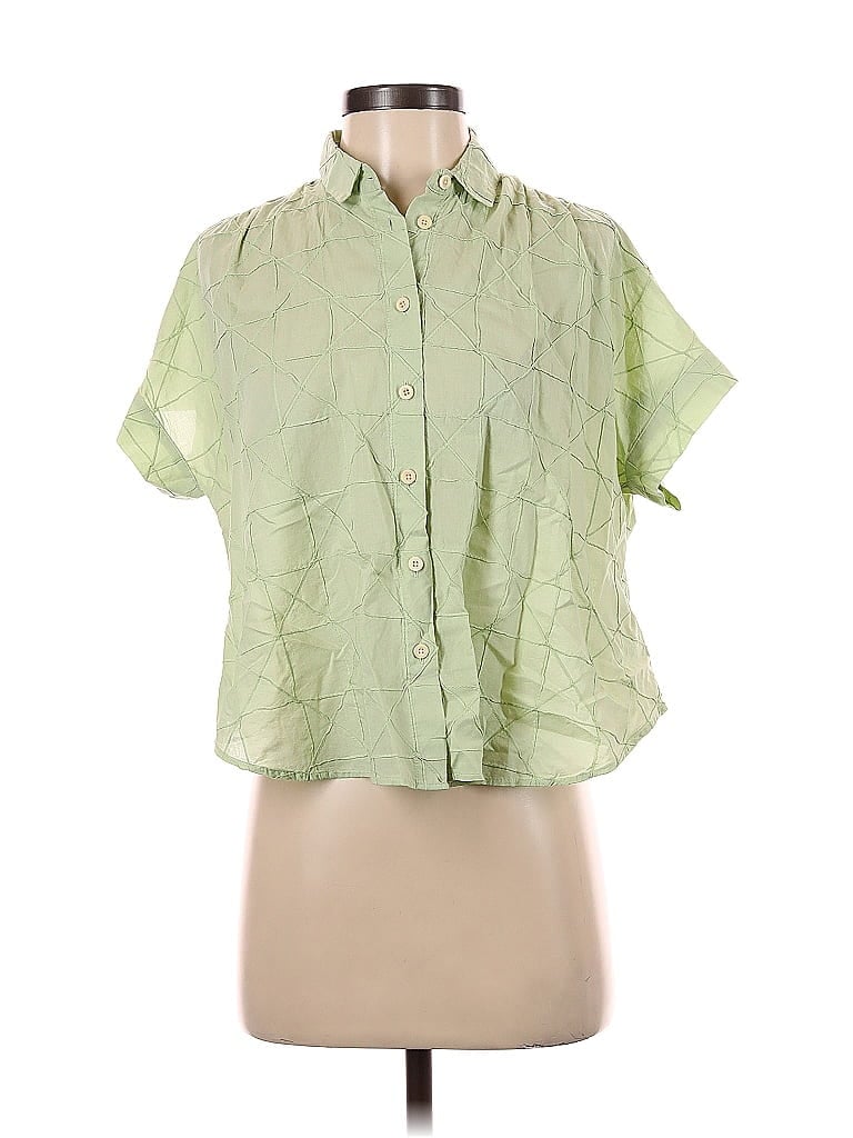 Pre-owned Madewell Short Sleeve Blouse In Green