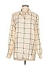 Madison 100% Polyester Plaid Ivory Tan Long Sleeve Blouse Size M - photo 1