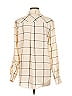 Madison 100% Polyester Plaid Ivory Tan Long Sleeve Blouse Size M - photo 2