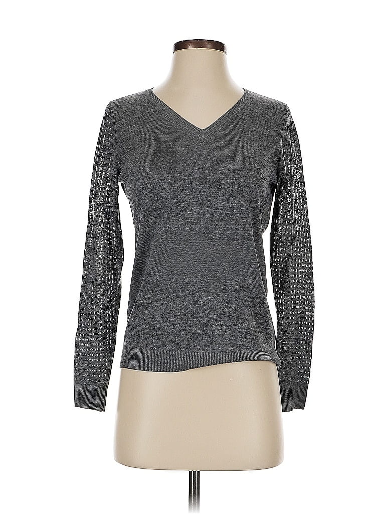 Pre-owned E3 By Etcetera Long Sleeve Top Gray V-neck Tops