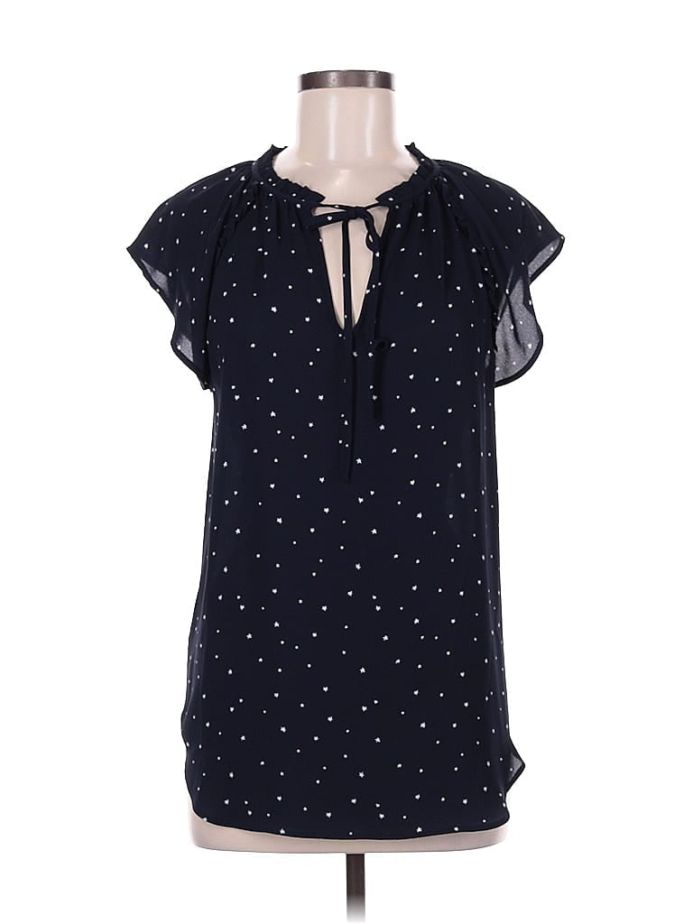 Pre-owned Ann Taylor Loft Short Sleeve Blouse In Blue