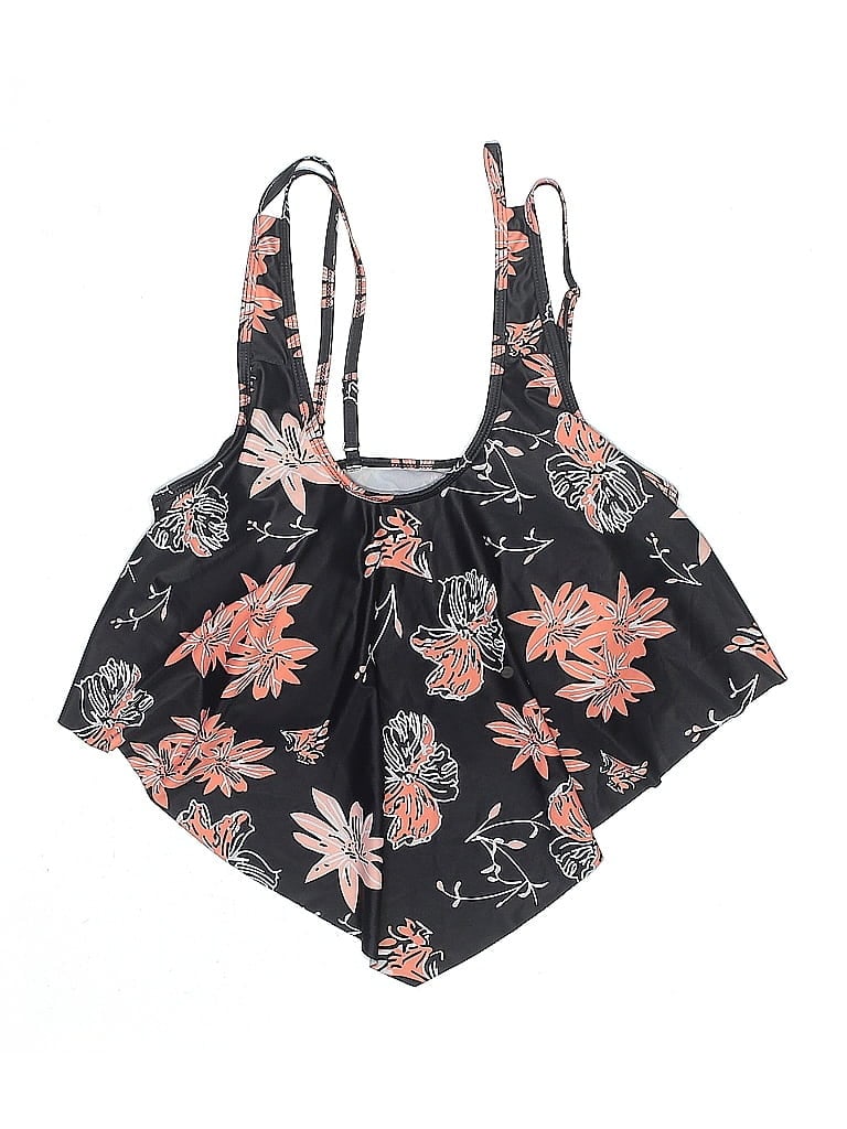 Pre-owned Unbranded Swimsuit Top Black Floral Pattern Swimwear