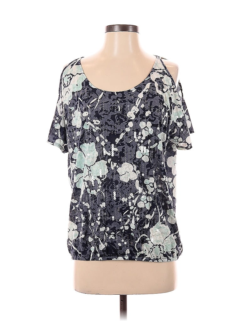 Pre-owned Inc International Concepts Short Sleeve Top Blue Cold Shoulder Neckline Tops