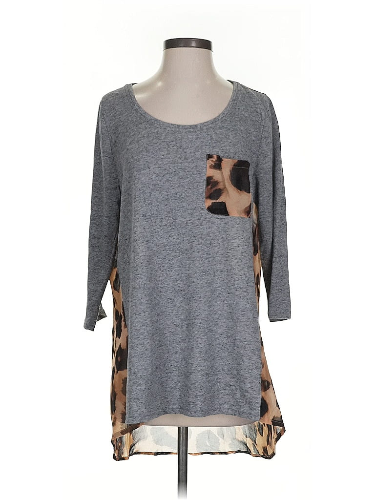 Pre-owned Soft Surroundings 3/4 Sleeve Top Gray Crew Neck Tops