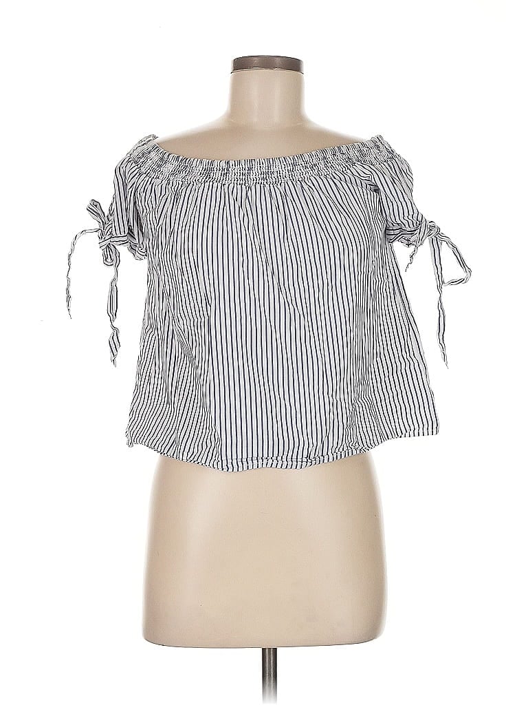 Pre-owned Dizzy Lizzy Short Sleeve Top Silver Off The Shoulder Neckline Tops