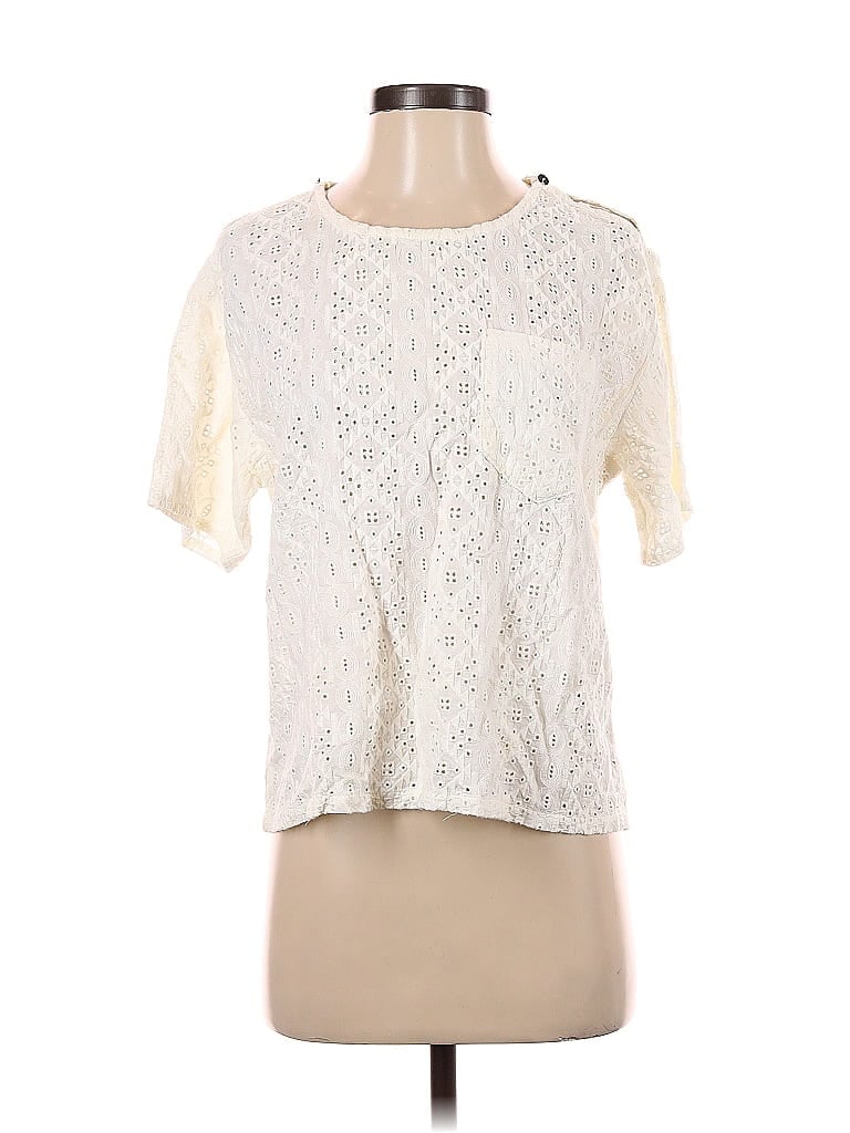 Pre-owned Current Elliott Short Sleeve Top Ivory Keyhole Neckline Tops In White