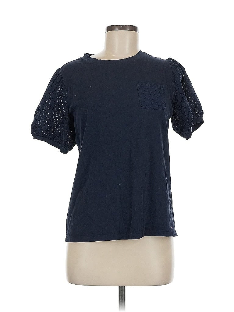 Pre-owned Tommy Hilfiger Short Sleeve Top Blue Crew Neck Tops
