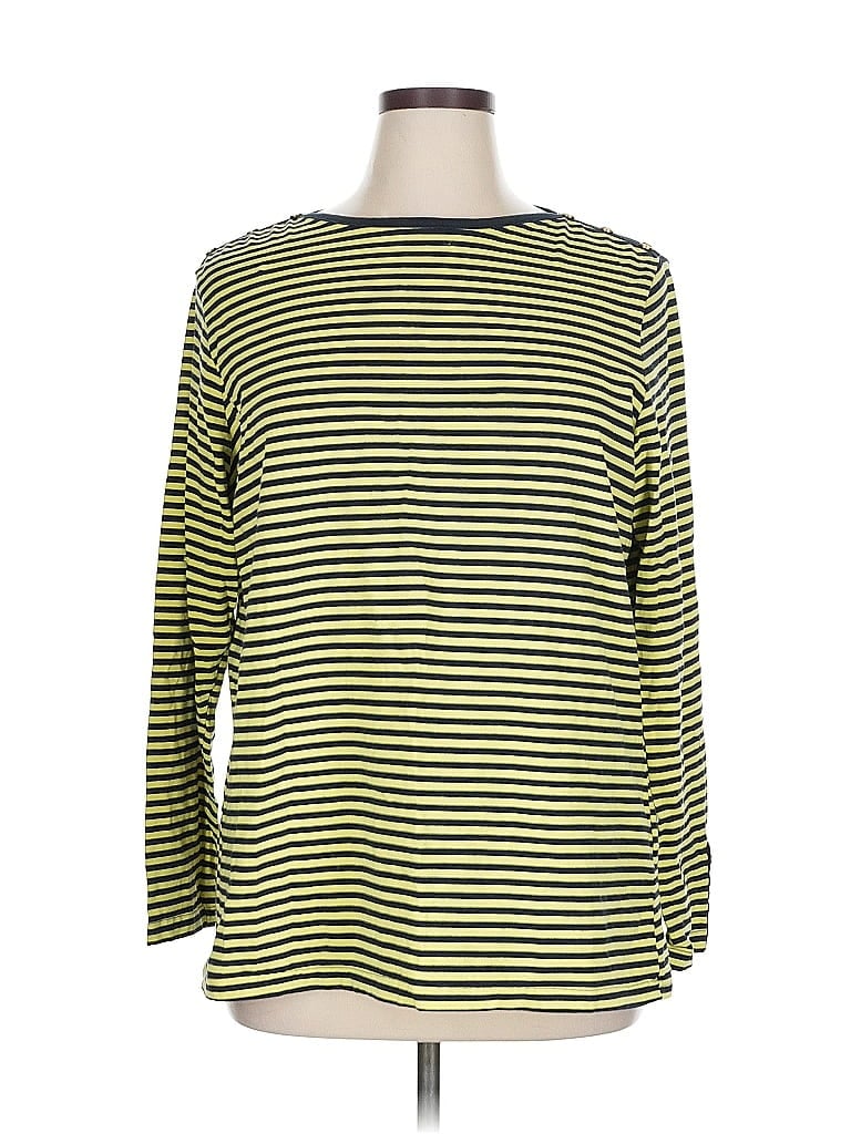 Pre-owned Dg^2 By Diane Gilman Long Sleeve Top Yellow Stripes Pattern Boatneck Tops