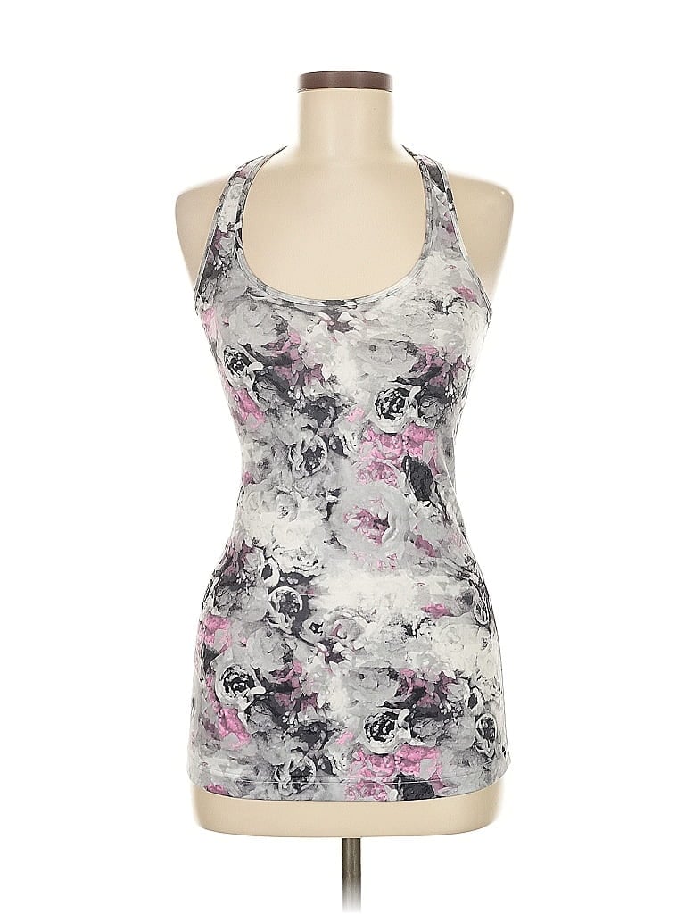 Pre-owned Lululemon Athletica Tank Top Gray Floral Pattern Halter Neckline Tops