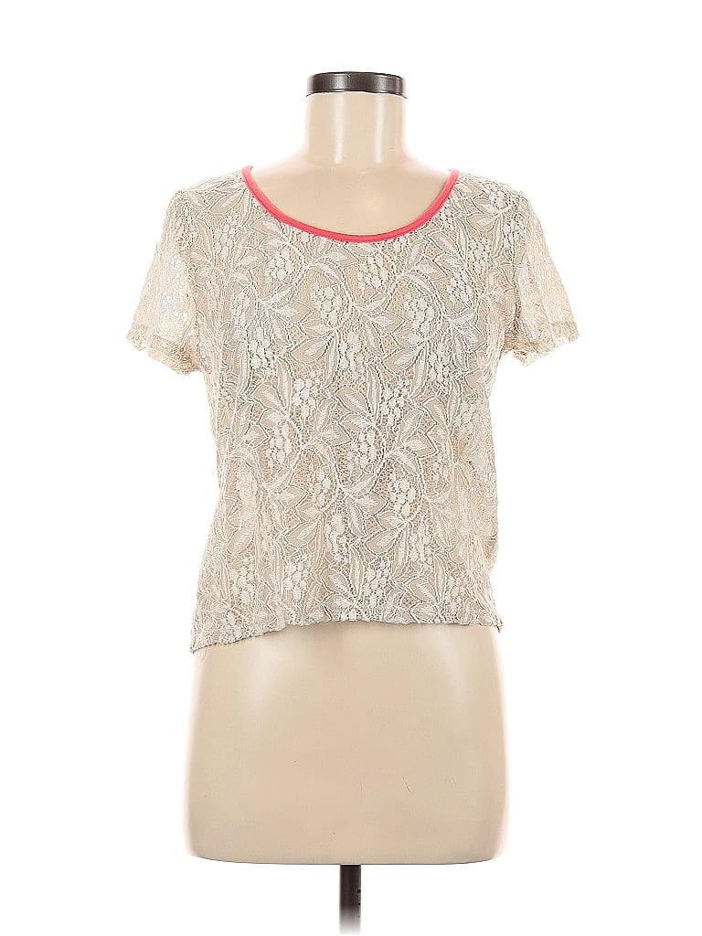 Pre-owned Monteau Short Sleeve Top Ivory Scoop Neck Tops In White