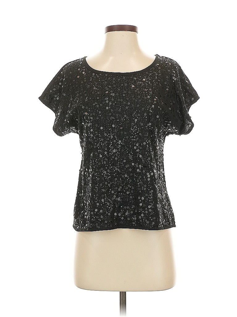 Pre-owned Allison Taylor Short Sleeve Top Black Scoop Neck Tops