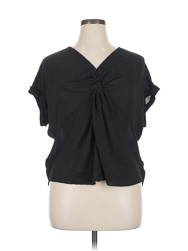 Pre-owned Worthington Short Sleeve Top Black Keyhole Neckline Tops