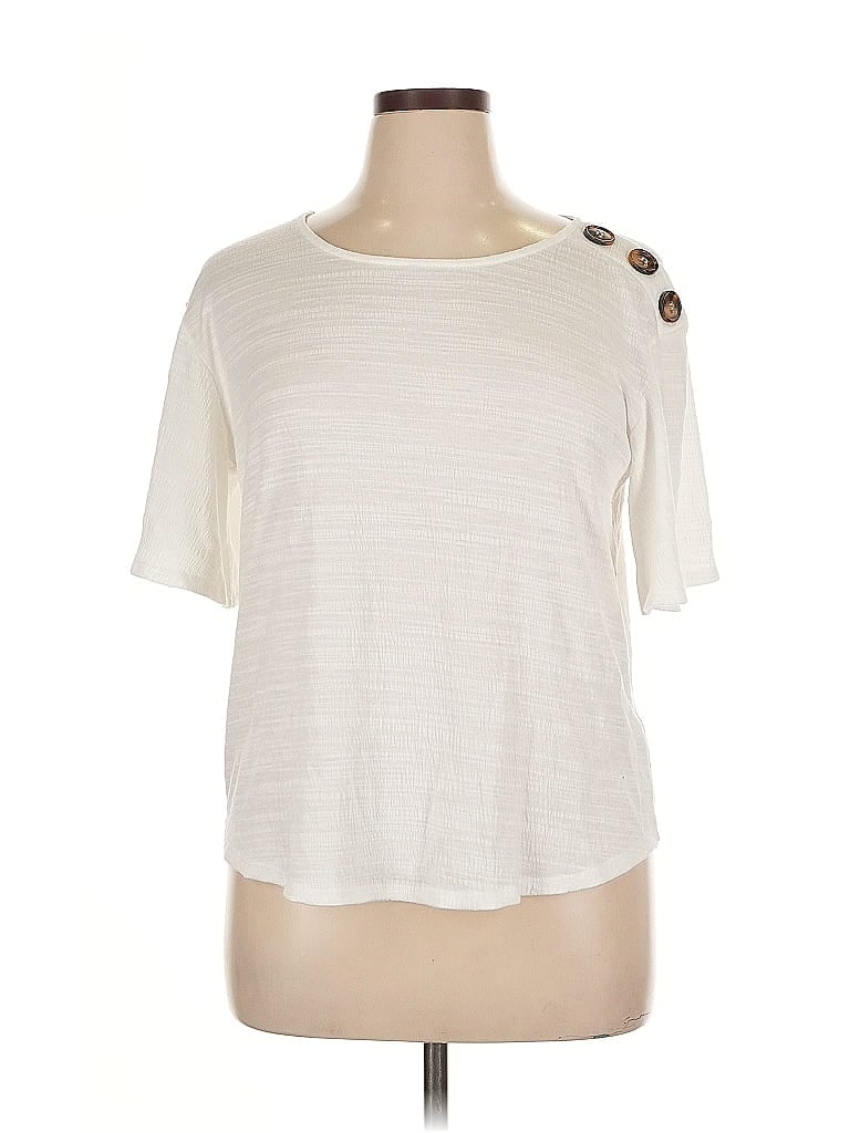 Pre-owned Cable & Gauge Short Sleeve Top Ivory Crew Neck Tops In White