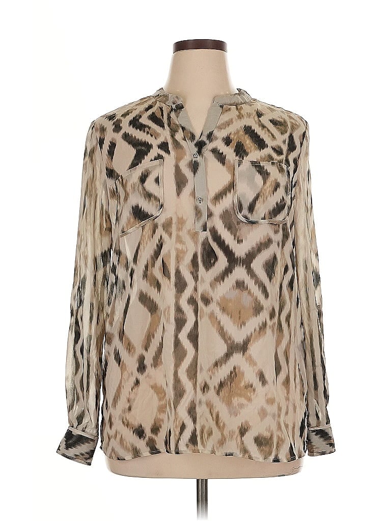Pre-owned Ny Collection Long Sleeve Blouse In Brown