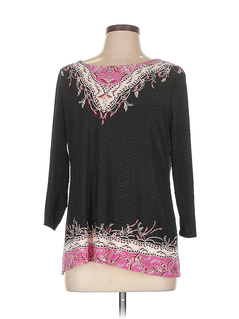 Click to view more detailed imagery on our partner's website Pre-owned Jm Collection 3/4 Sleeve Top Black Scoop Neck Tops