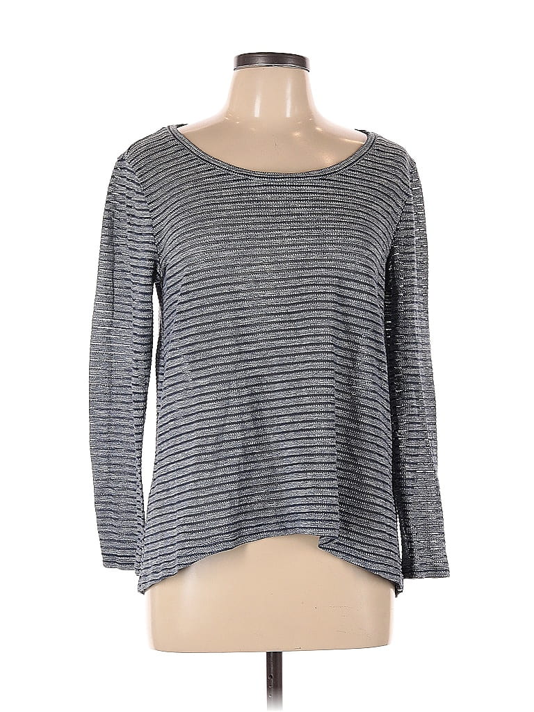 Pre-owned Ann Taylor Loft Outlet Long Sleeve Top Gray Boatneck Tops