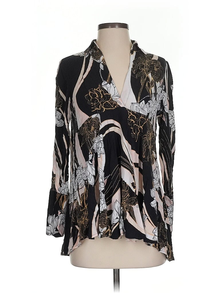 Pre-owned Free People Long Sleeve Blouse In Black