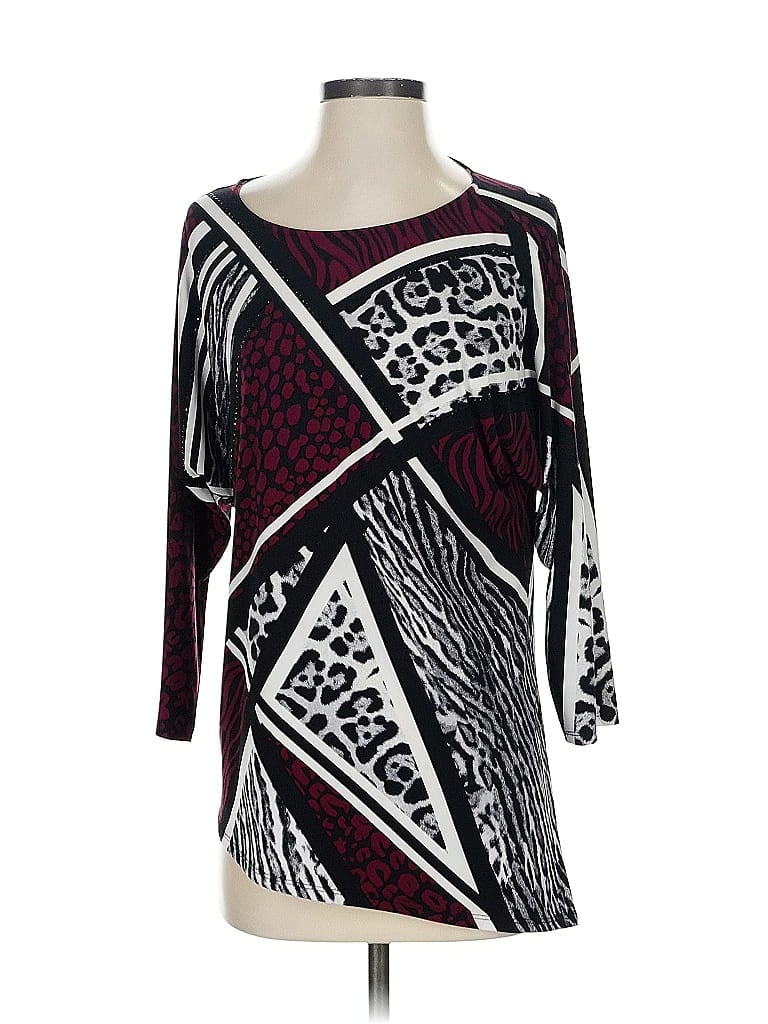 Pre-owned Alfani 3/4 Sleeve Top Burgundy Boatneck Tops