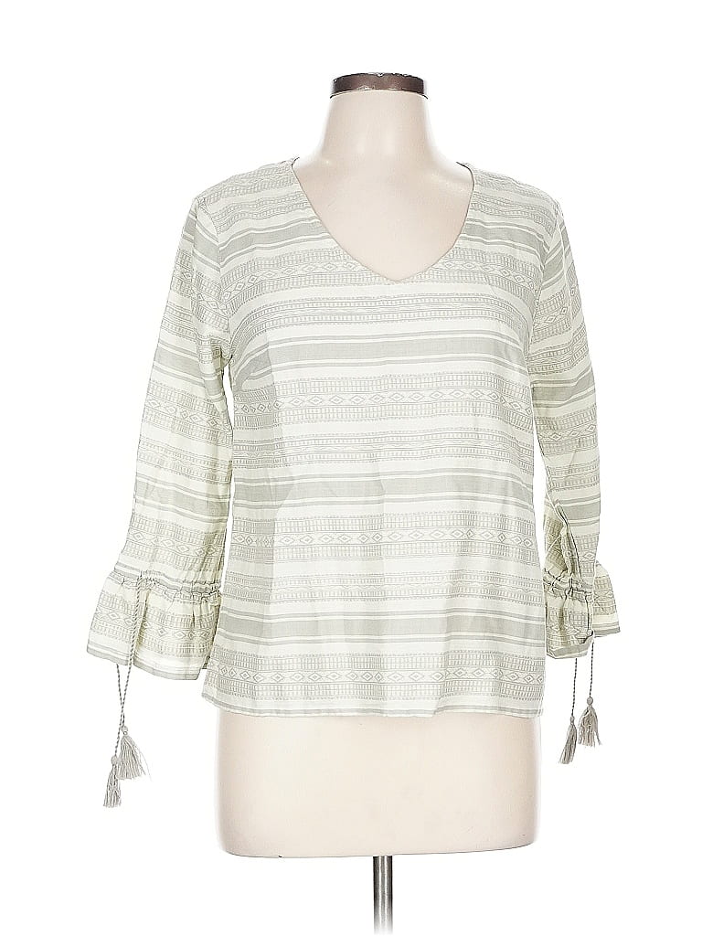 Pre-owned Garnet Hill 3/4 Sleeve T-shirt In Green