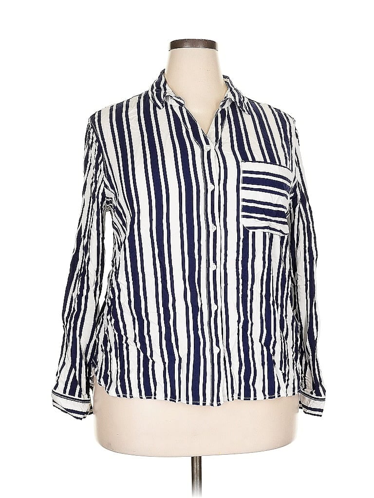 Pre-owned George 3/4 Sleeve Button Down Shirt In Blue