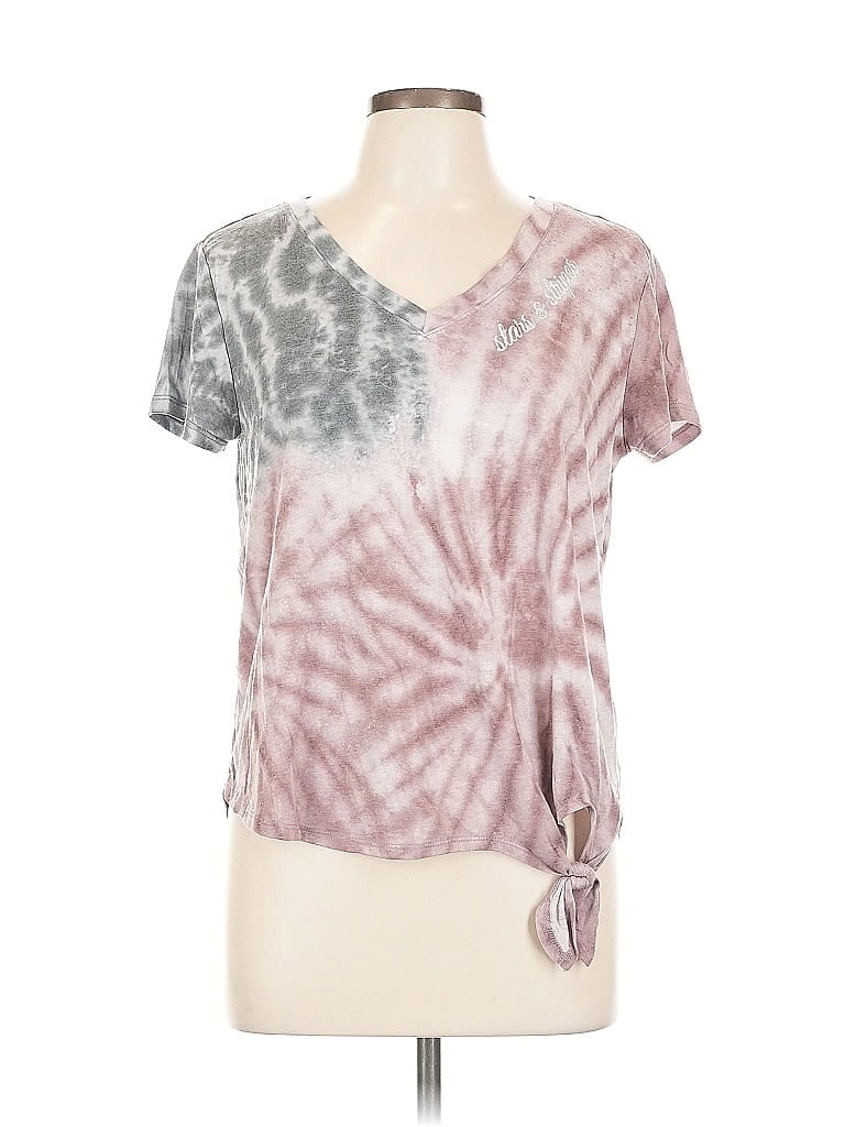 Pre-owned Maurices Short Sleeve Top Gray Tie-dye Pattern Keyhole Neckline Tops
