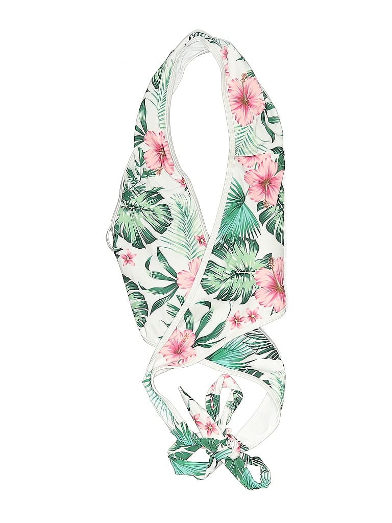 Pre-owned Unbranded Swimsuit Top Green Tropical Pattern Swimwear