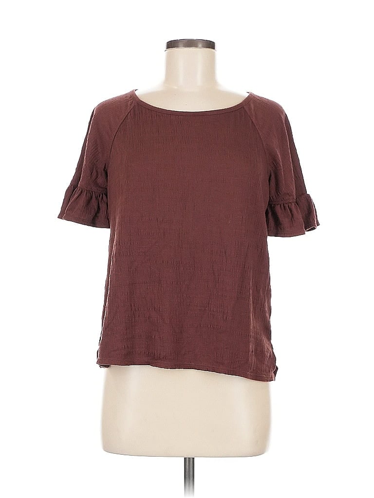 Pre-owned Max Studio Short Sleeve Top Burgundy Crew Neck Tops
