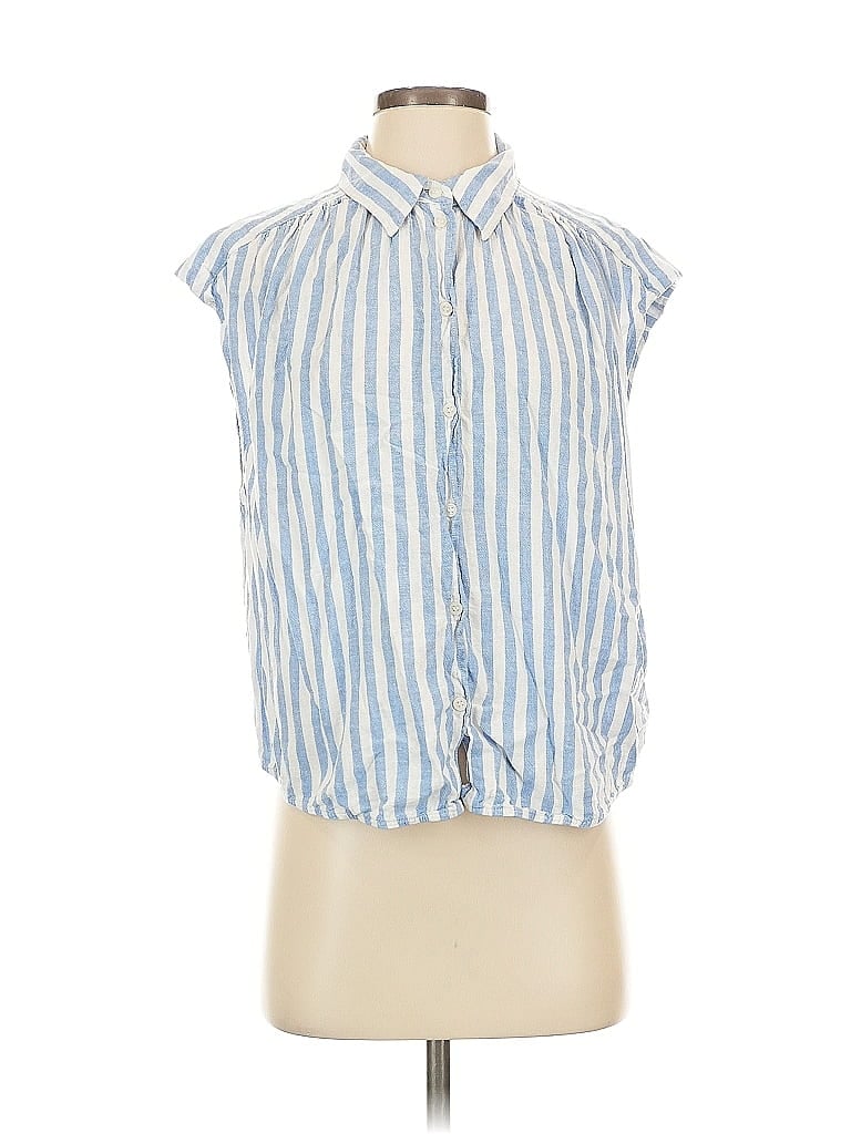 H&M Pre-owned Sleeveless Button Down Shirt In Blue