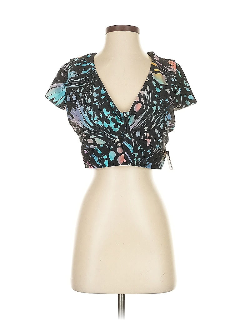 Click to view more detailed imagery on our partner's website Pre-owned Li-ning Short Sleeve Top Teal Plunge Neckline Tops In Blue