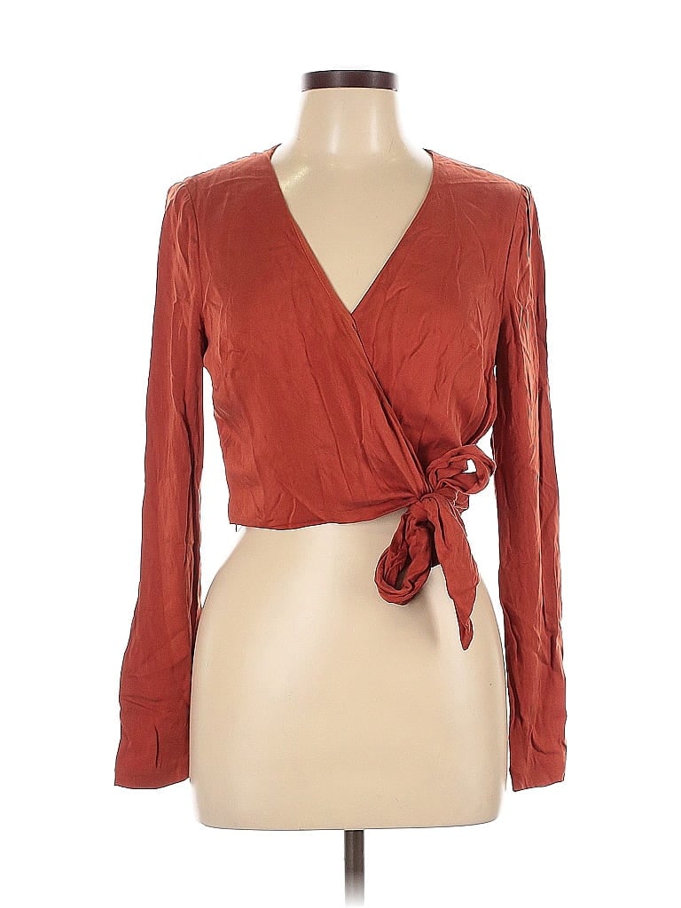 Pre-owned Intermix Long Sleeve Blouse In Brown