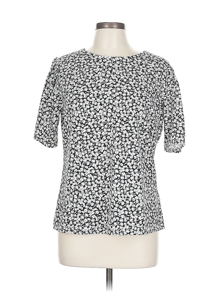 Pre-owned Melloday Short Sleeve Top Silver Animal Print Pattern Square Neckline Tops