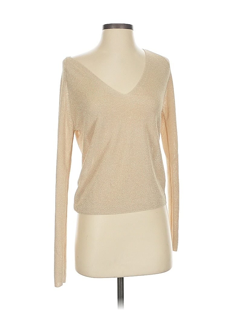 Pre-owned Mng Long Sleeve Top Tan V Neck Tops In Brown