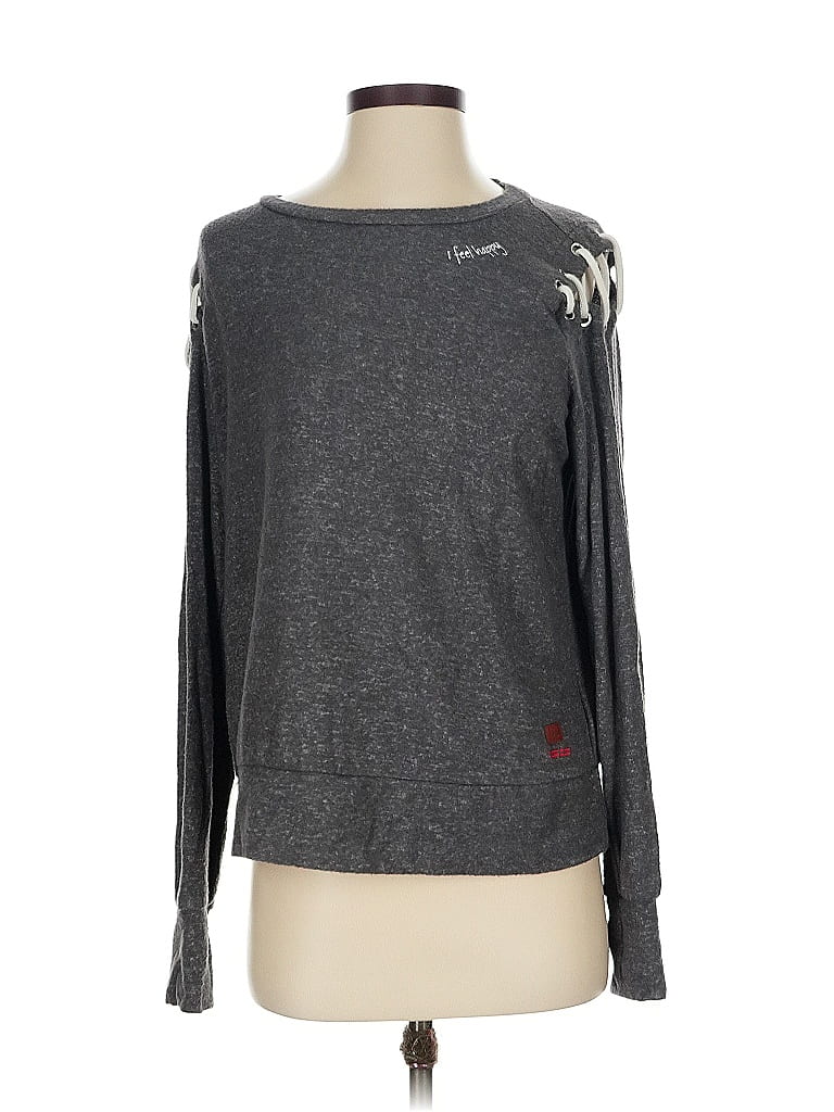 Pre-owned Peace Love World Long Sleeve Top Gray Crew Neck Tops