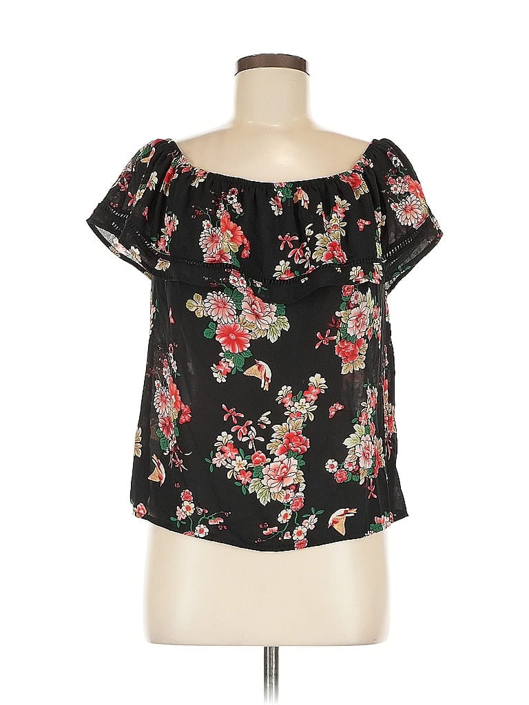 Pre-owned Lily White Short Sleeve Blouse In Black