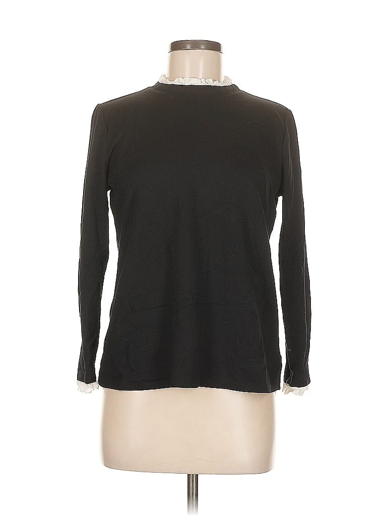 Pre-owned Anne Klein Long Sleeve Top Black Mock Neckline Tops