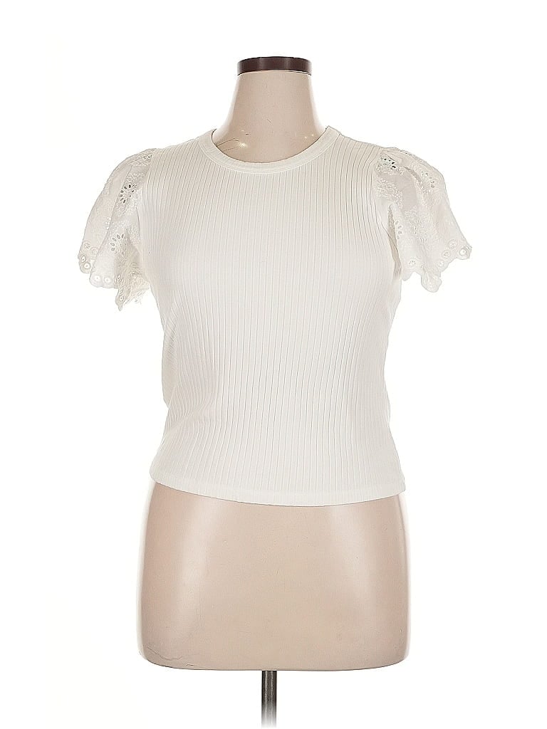 Pre-owned Rails Short Sleeve Top White Mock Neckline Tops