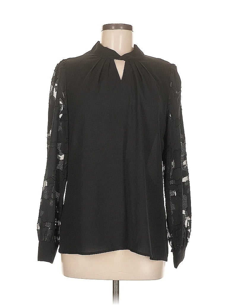 Pre-owned Kate Kasin Long Sleeve Blouse In Black
