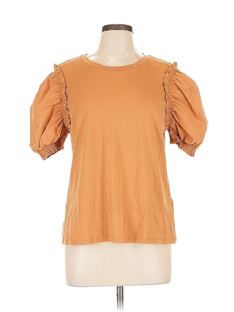 Pre-owned Dkny Short Sleeve Top Orange Sweetheart Neckline Tops